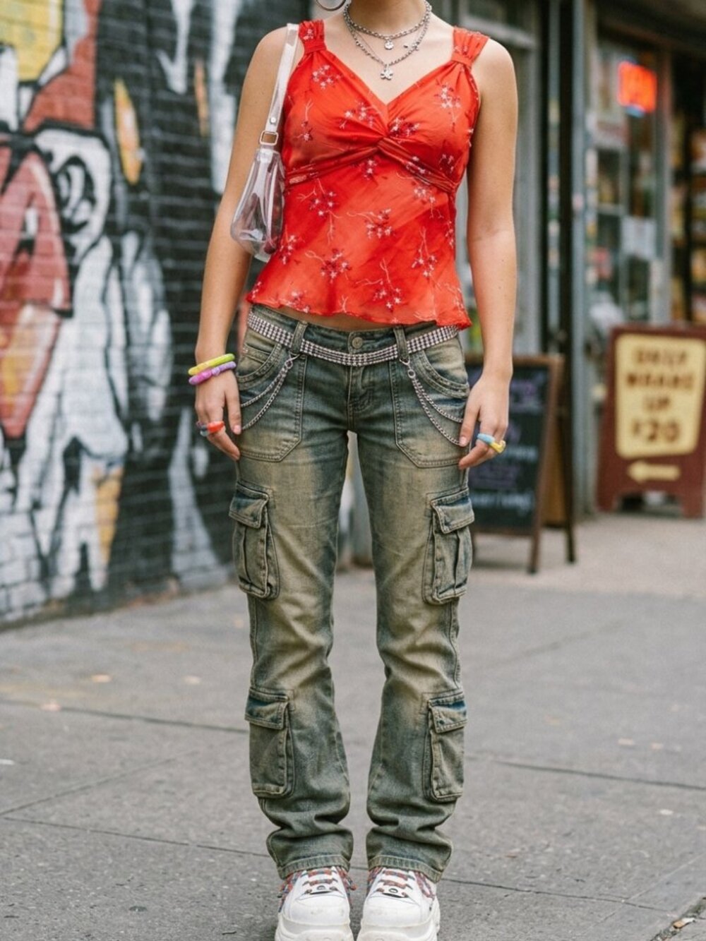 Fairycore Red Floral Embroidered Twist Front Tie Back Top Small Y2K Boho